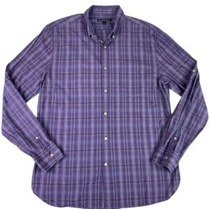 John Varvatos Long Sleeve Collared Button Up Plaid - Purple Multi  MENS: L
